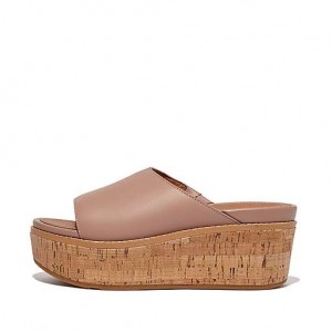 Black FitFlop ELOISE Cork-Wrap Leather Wedge Women's Slides | PIUSRG572