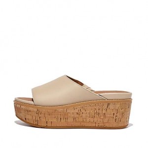 Black FitFlop ELOISE Cork-Wrap Leather Wedge Women's Slides | BZDKER728