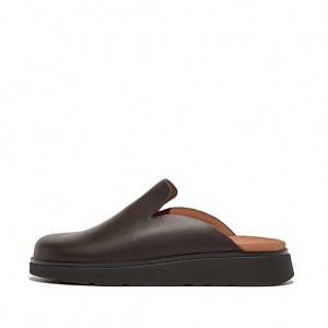 Black FitFlop GEN-FF Leather Men's Mules | KUMXCB157