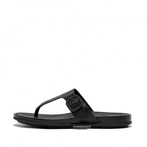 Black FitFlop GRACIE Matt-Buckle Leather Toe-Post Women's Sandals | ONRPKD039