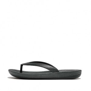 Black FitFlop IQUSHION Shimmer Ergonomic Kids' Flip Flops | FRVAGL047