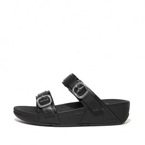 Black FitFlop LULU Adjustable Leather Women's Slides | JADIMR065