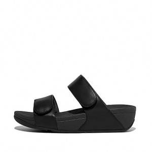 Black FitFlop LULU Adjustable Leather Women's Slides | BEQXIA719