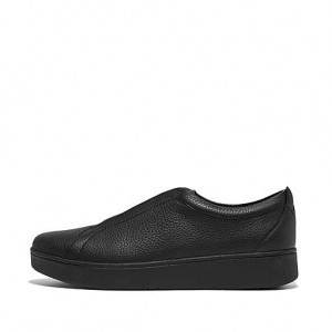 Black FitFlop RALLY Elastic Tumbled-Leather Slip-On Women's Sneakers | MPZOQA180