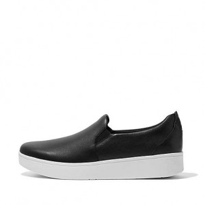 Black FitFlop RALLY Leather Slip-On Skate Women's Sneakers | LINYXG162