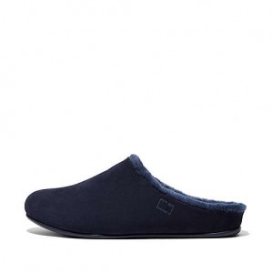 Black FitFlop SHOVE Shearling-Lined Suede Men's Slippers | ISUWOJ398