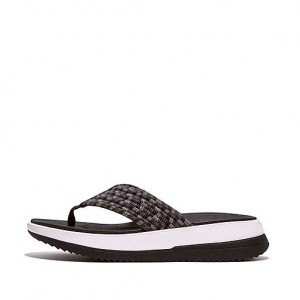 Black FitFlop SURFF Art-Webbing Toe-Post Women's Sandals | AZIRBX627