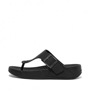 Black FitFlop TRAKK II Buckle Nubuck Toe-Posts Men's Flip Flops | HNMFXY280