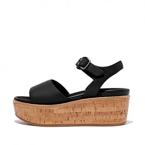 Blue FitFlop ELOISE Cork-Wrap Leather Wedge Women's Sandals | FNCBKS631