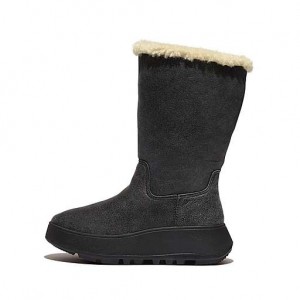 Green FitFlop F-MODE Double-Faced Shearling Leather Flatform Calf Women's Boots | GQJVPT758