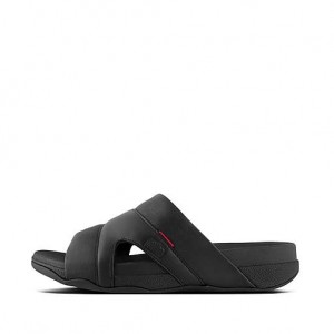 Grey FitFlop FREEWAY Leather Pool Men's Slides | SPIFNO764