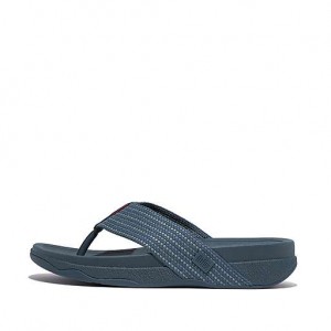 Metal / Stripes / Black FitFlop SURFER Weave-Stripe Toe-Post Men's Sandals | FPGILQ941