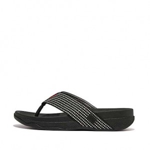 Metal / Stripes / Chocolate FitFlop SURFER Weave-Stripe Toe-Post Men's Sandals | ZIRHYA197