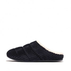 Navy FitFlop CHRISSIE Biofleece-Lined Corduroy Women's Slippers | AJGYXQ074