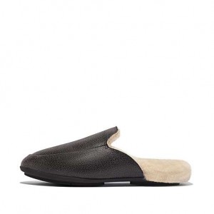 Navy FitFlop GRACIE Double-Faced Shearling Leather Women's Slippers | OFWTBI281