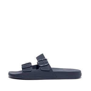 Navy FitFlop IQUSHION IQUSHION Two-Bar Buckle Men's Slides | ESNZOJ357