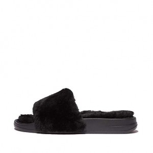 Navy FitFlop IQUSHION Shearling Women's Slides | EZWTFR608