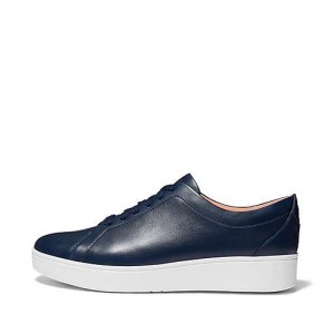 Navy FitFlop RALLY Leather Women's Sneakers | VIASEC932