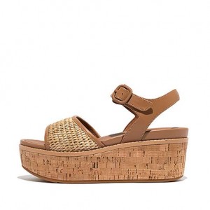 Stripes / Black FitFlop ELOISE Cork-Wrap Woven Back-Strap Wedge Women's Sandals | NFZWGS601