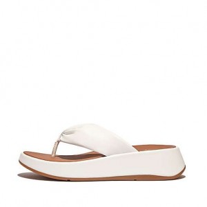 White FitFlop F-MODE Leather-Twist Flatform Toe-Post Women's Sandals | GFXJUL903