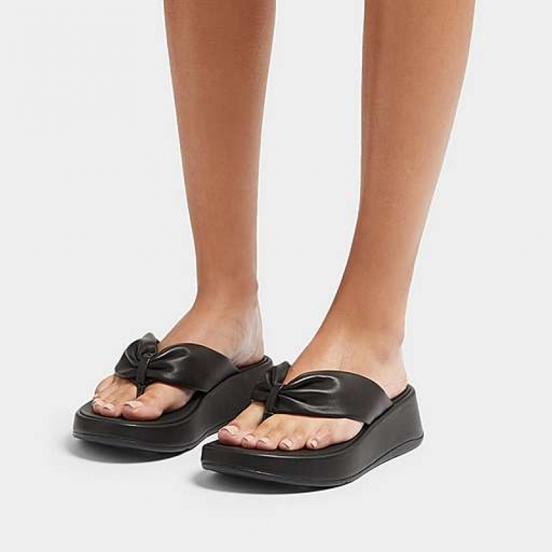 Black FitFlop F-MODE Leather-Twist Flatform Toe-Post Women's Sandals | GRPYVE980