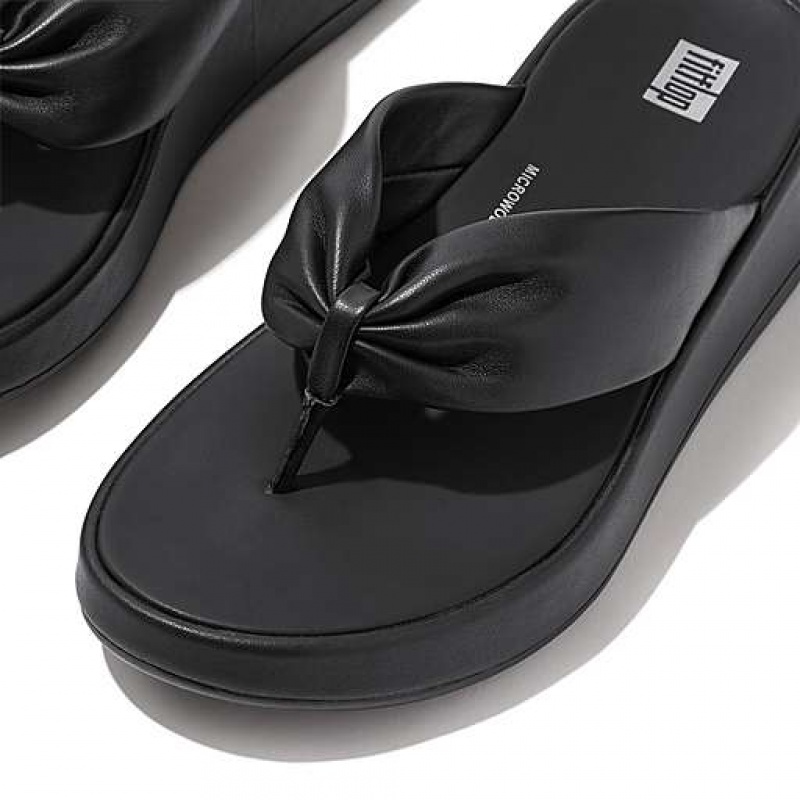 Black FitFlop F-MODE Leather-Twist Flatform Toe-Post Women's Sandals | GRPYVE980