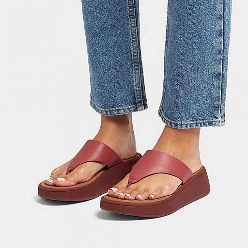 Black FitFlop F-MODE Leather Flatform Toe-Post Women's Sandals | YDEHBO802