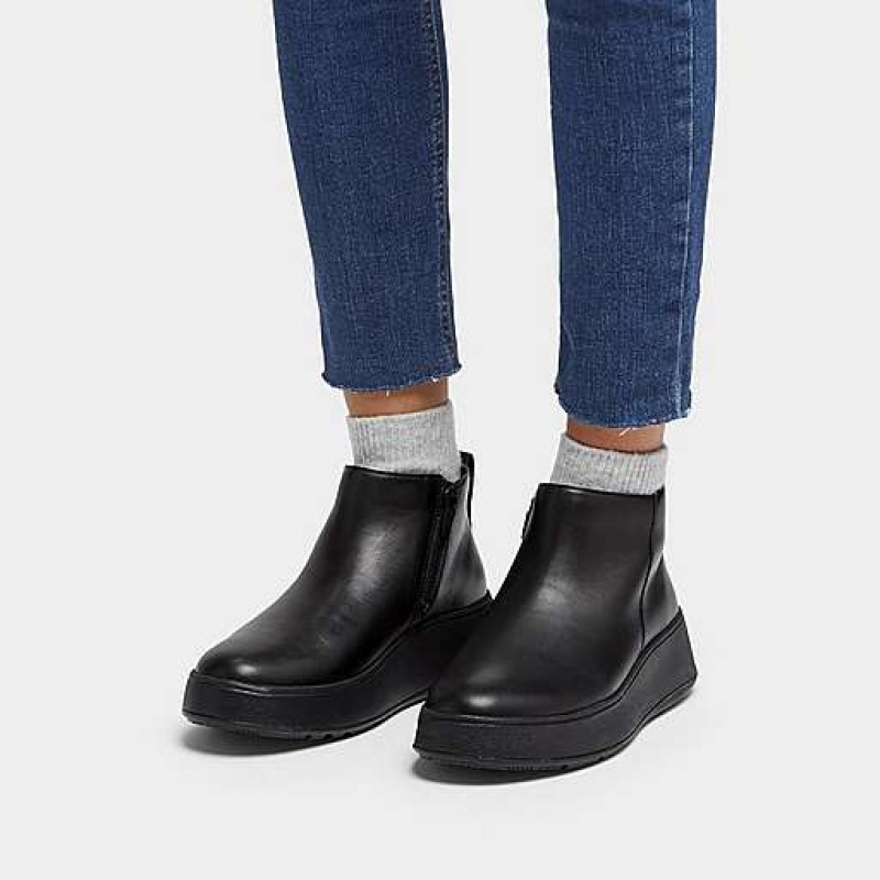 Black FitFlop F-MODE Leather Flatform Zip Women's Boots | HELTSC386