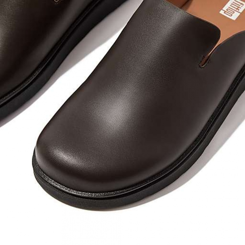 Black FitFlop GEN-FF Leather Men's Mules | KUMXCB157