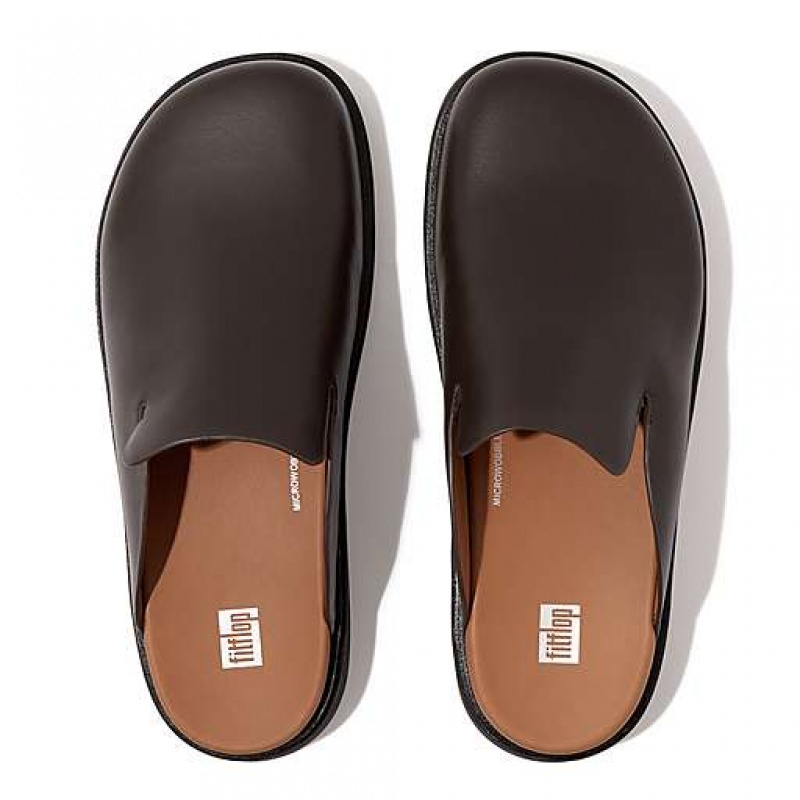 Black FitFlop GEN-FF Leather Men's Mules | KUMXCB157