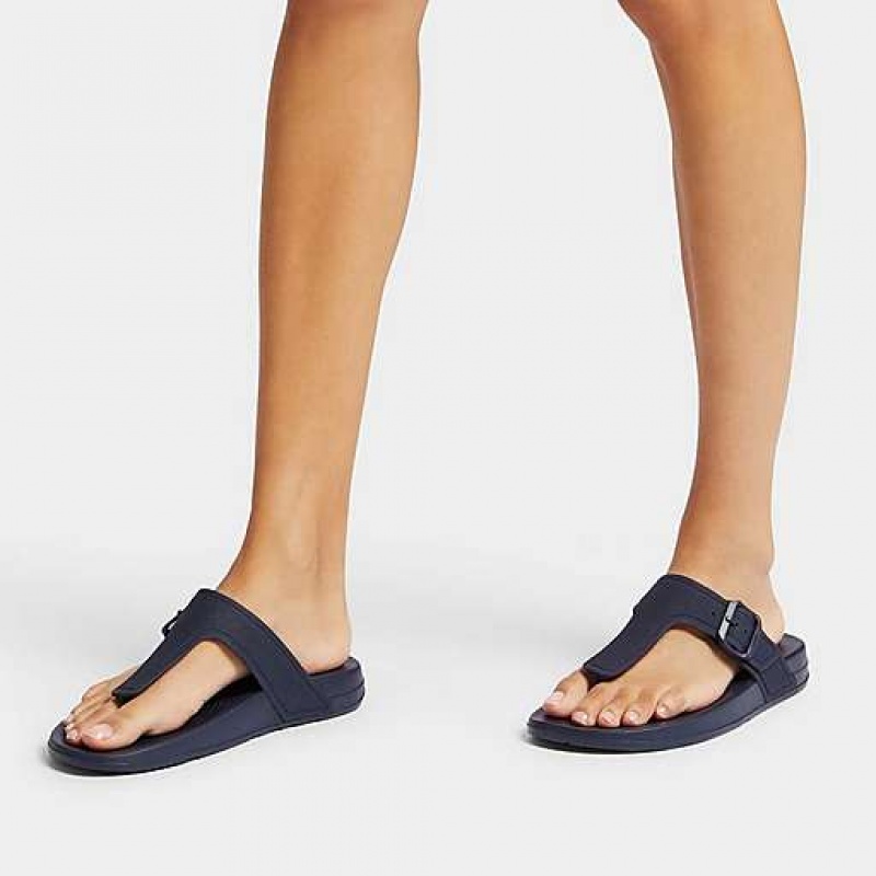 Black FitFlop IQUSHION Adjustable Buckle Women's Flip Flops | HRKQGX608