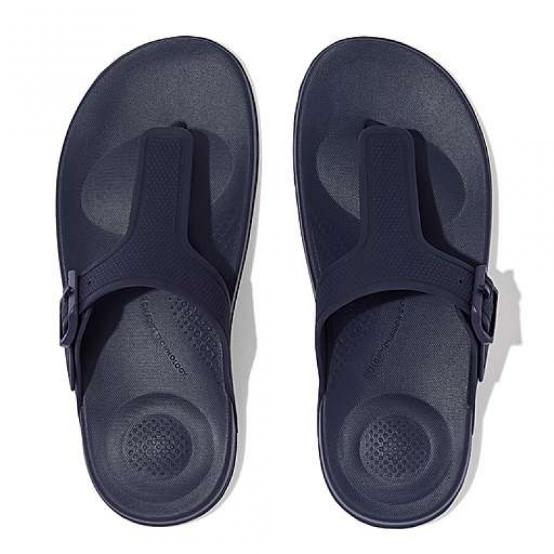 Black FitFlop IQUSHION Adjustable Buckle Women's Flip Flops | HRKQGX608