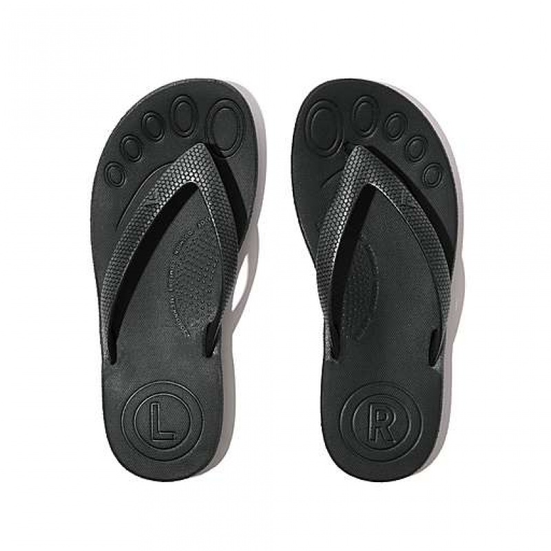 Black FitFlop IQUSHION Shimmer Ergonomic Kids' Flip Flops | FRVAGL047