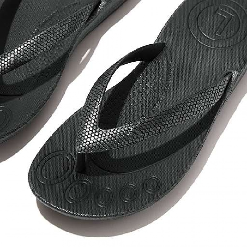 Black FitFlop IQUSHION Shimmer Ergonomic Kids' Flip Flops | FRVAGL047