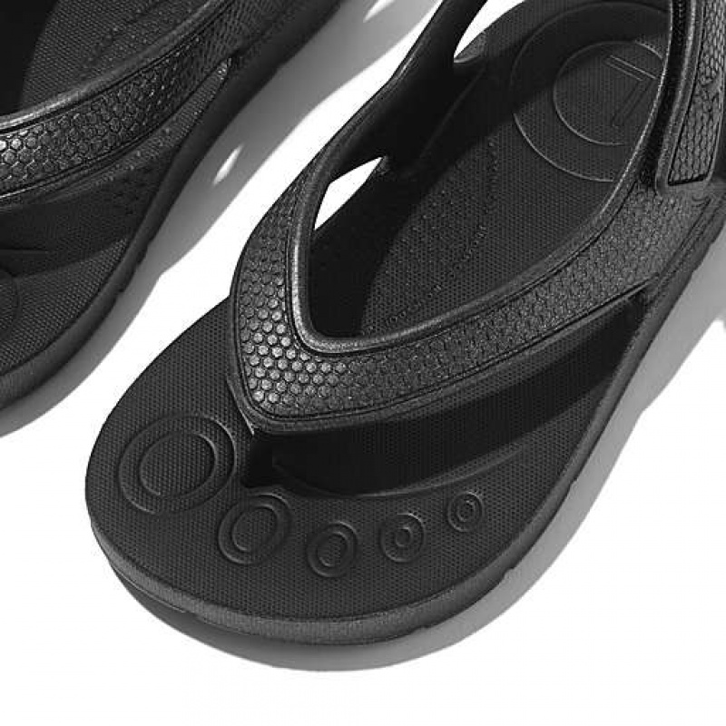 Black FitFlop IQUSHION Shimmer Ergonomic Back-Strap Kids' Flip Flops | FVAQJN814