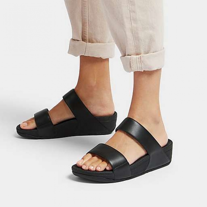 Black FitFlop LULU Adjustable Leather Women's Slides | BEQXIA719