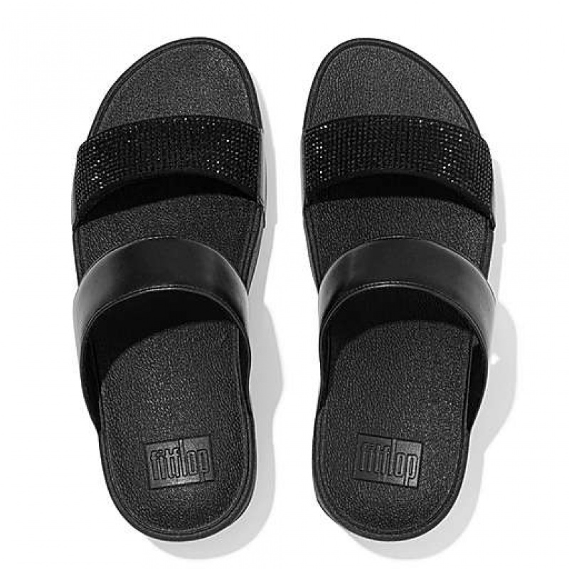 Black FitFlop LULU Crystal Women's Slides | PGMKEY461