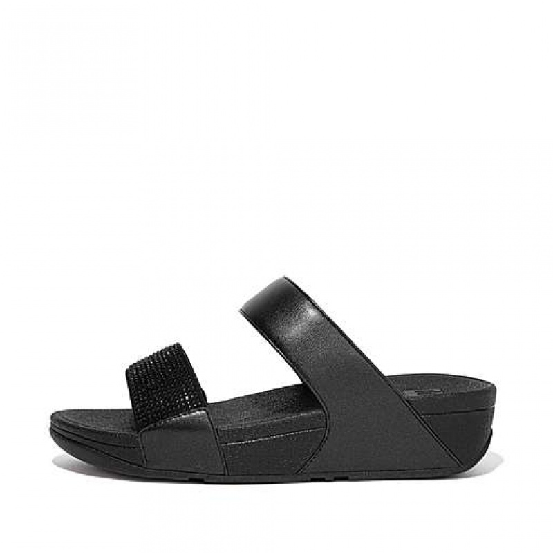 Black FitFlop LULU Crystal Women\'s Slides | PGMKEY461