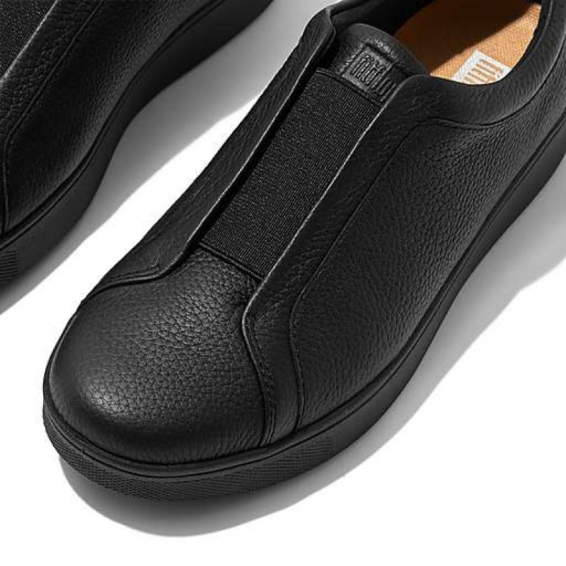 Black FitFlop RALLY Elastic Tumbled-Leather Slip-On Women's Sneakers | MPZOQA180