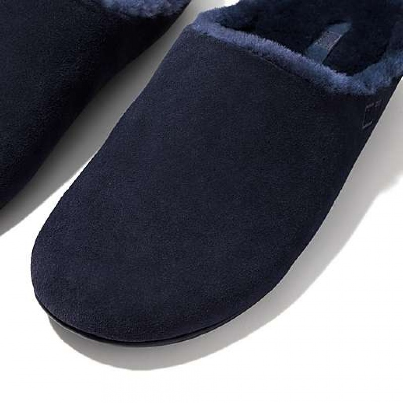 Black FitFlop SHOVE Shearling-Lined Suede Men's Slippers | ISUWOJ398