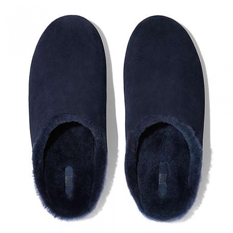 Black FitFlop SHOVE Shearling-Lined Suede Men's Slippers | ISUWOJ398