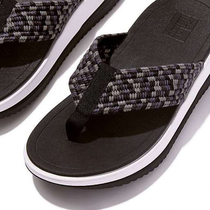 Black FitFlop SURFF Art-Webbing Toe-Post Women's Sandals | AZIRBX627