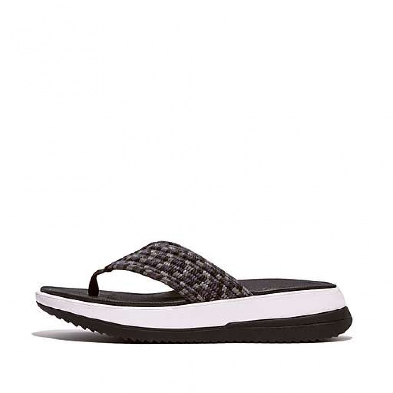 Black FitFlop SURFF Art-Webbing Toe-Post Women\'s Sandals | AZIRBX627