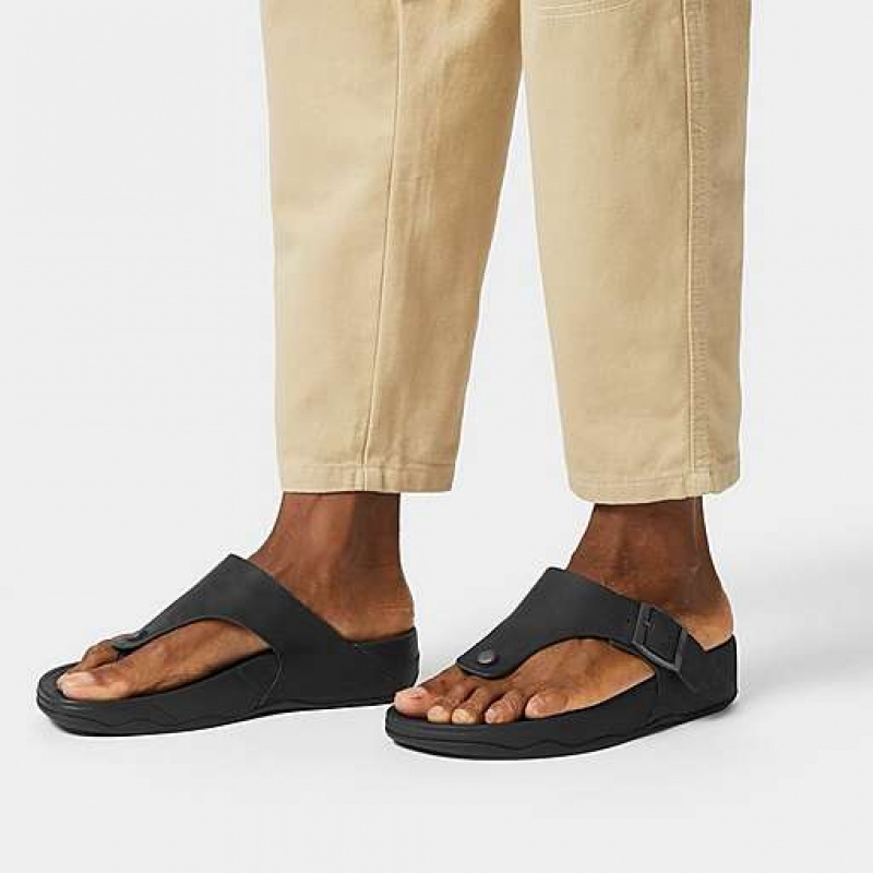 Black FitFlop TRAKK II Buckle Nubuck Toe-Posts Men's Flip Flops | HNMFXY280