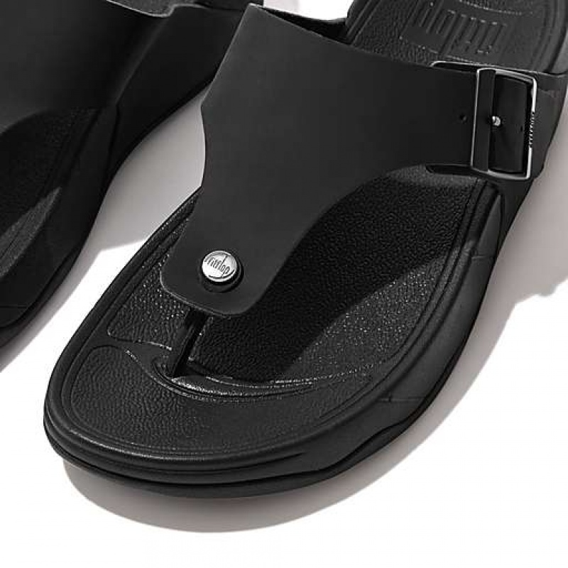 Black FitFlop TRAKK II Buckle Nubuck Toe-Posts Men's Flip Flops | HNMFXY280