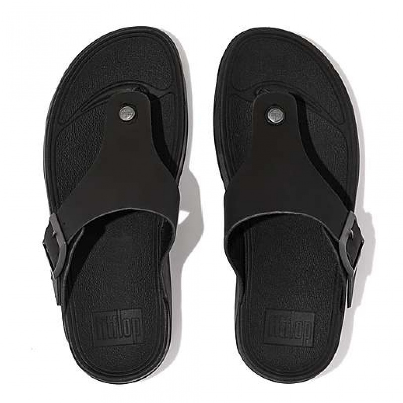 Black FitFlop TRAKK II Buckle Nubuck Toe-Posts Men's Flip Flops | HNMFXY280