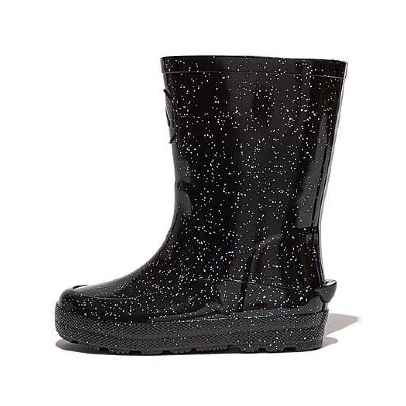 Black FitFlop WONDERWELLY Glitter Ergonomic Kids\' Rain Boots | NZOVXM182