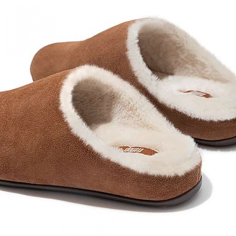 Black / White FitFlop CHRISSIE Shearling Suede Women's Slippers | ZYIUEP478