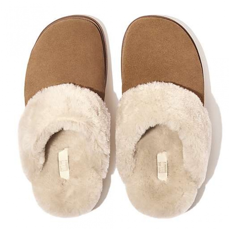 Blue FitFlop GEN-FF Shearling-Collar Suede Women's Slippers | KXHJPM216