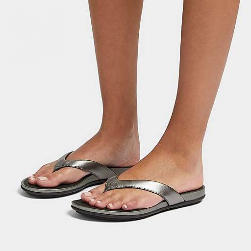 Blue FitFlop GRACIE Metallic Leather Women's Flip Flops | WUIDXO462